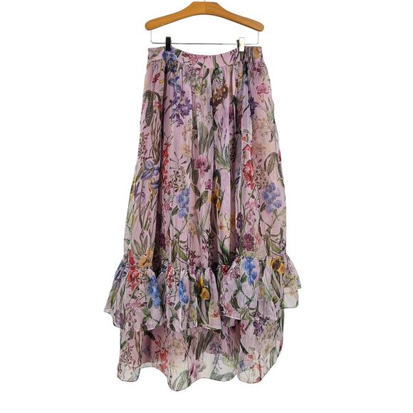 Anthropologie Geisha Designs Maxi Skirt Purple Tulle Floral Ruffle Trim Size M - Picture 3 of 7